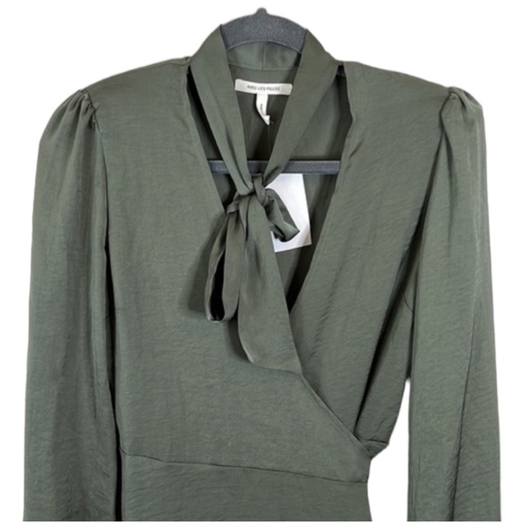 Avec Les Filles Khaki Green Wrap Long Sleeve Mini Dress Size XS - Picture 4 of 10